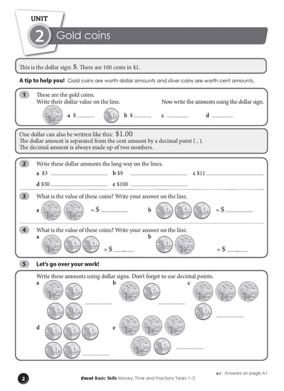 Excel Basic Skills - Money, Time and Fractions Years 1-2