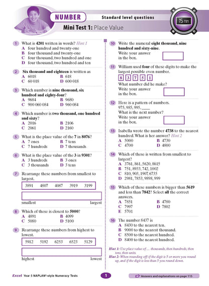 Excel Year 5 NAPLAN*-style Numeracy Tests