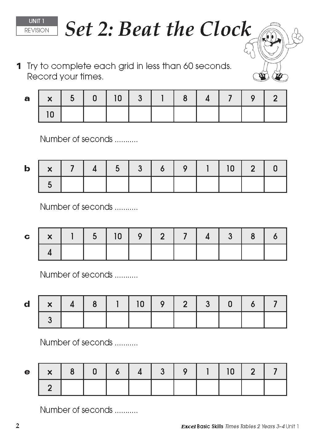 Excel Basic Skills - Times Tables 2 Years 3-4