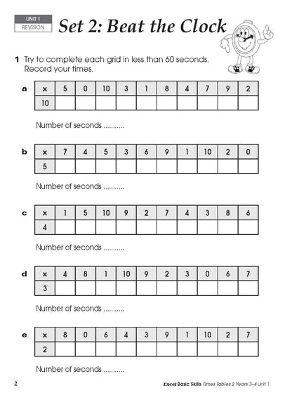 Excel Basic Skills - Times Tables 2 Years 3-4