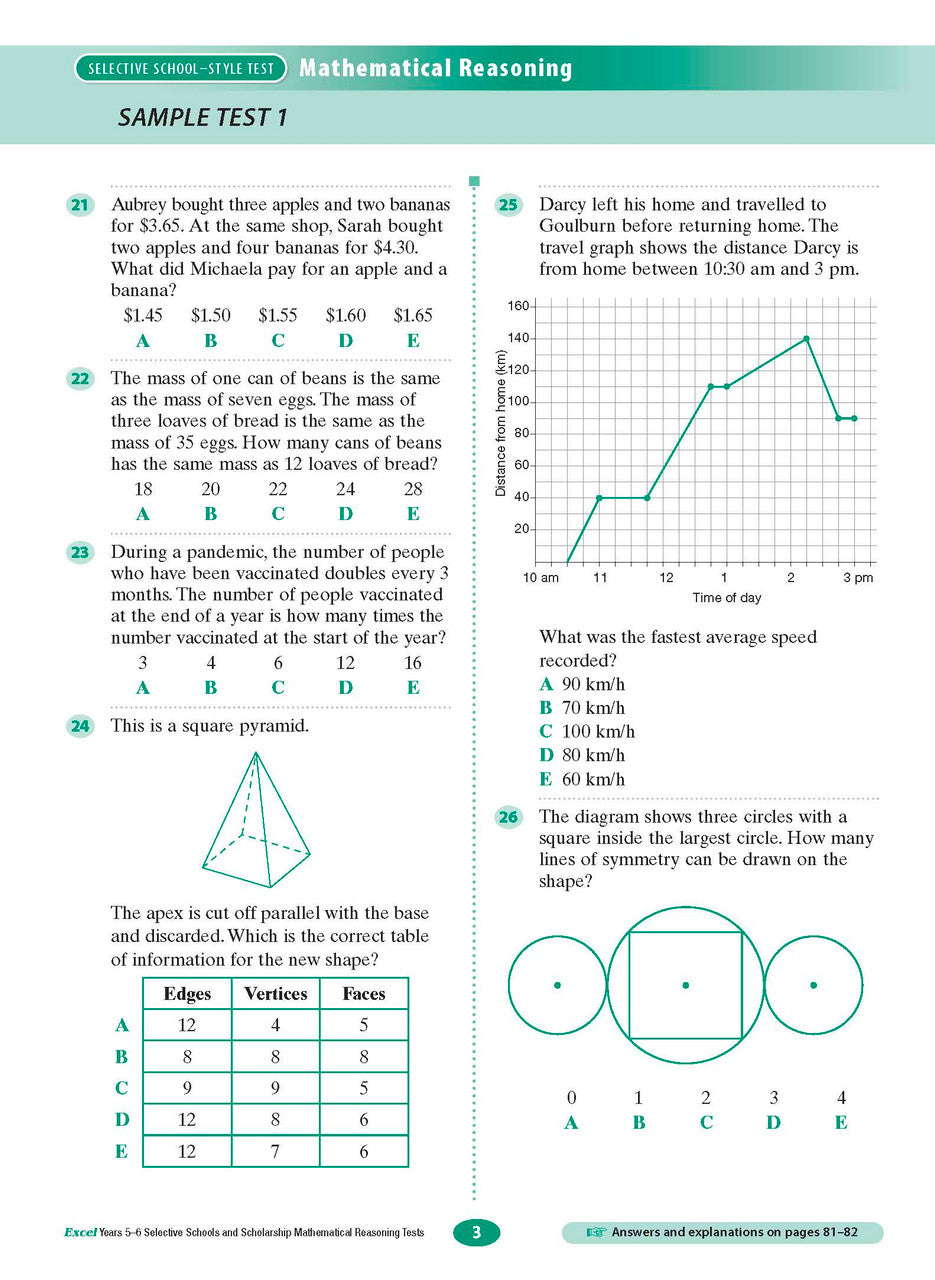 Excel Selective Schools and Scholarship Mathematical Reasoning Tests Years 5-6
