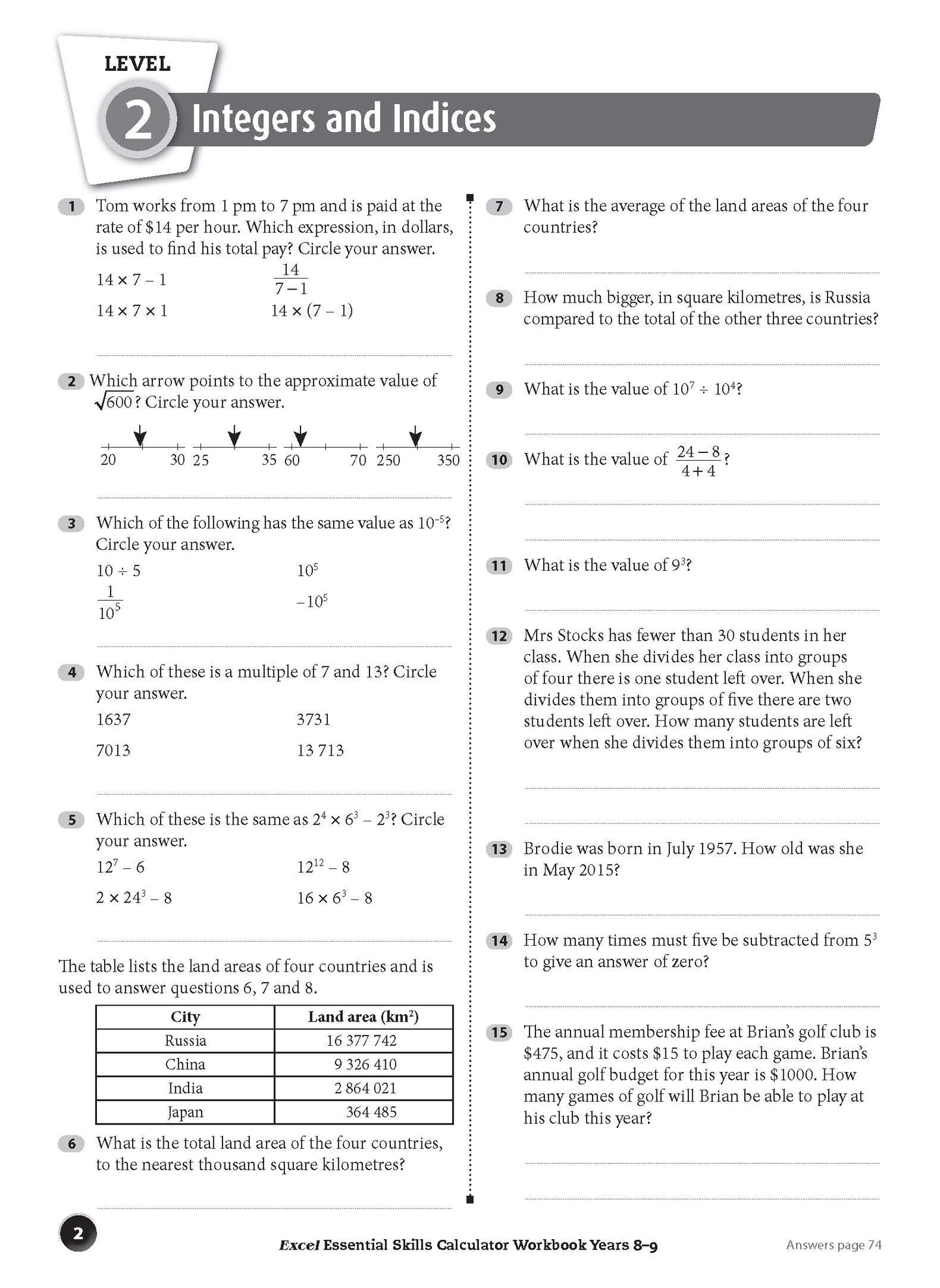 Excel Essential Skills - Calculator Workbook Years 8-9