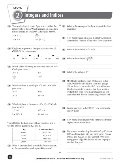 Excel Essential Skills - Calculator Workbook Years 8-9