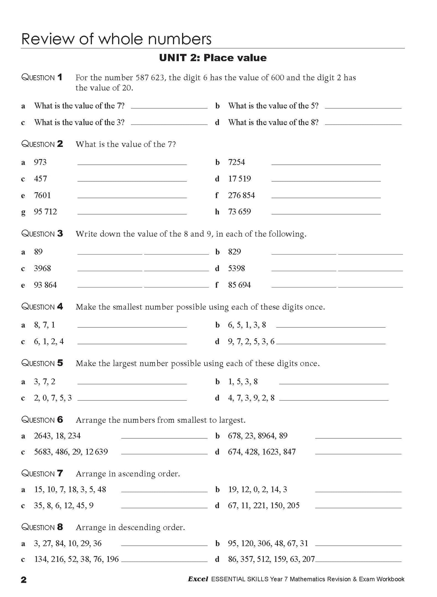 Excel Essential Skills - Mathematics Revision & Exam Workbook Year 7 NE