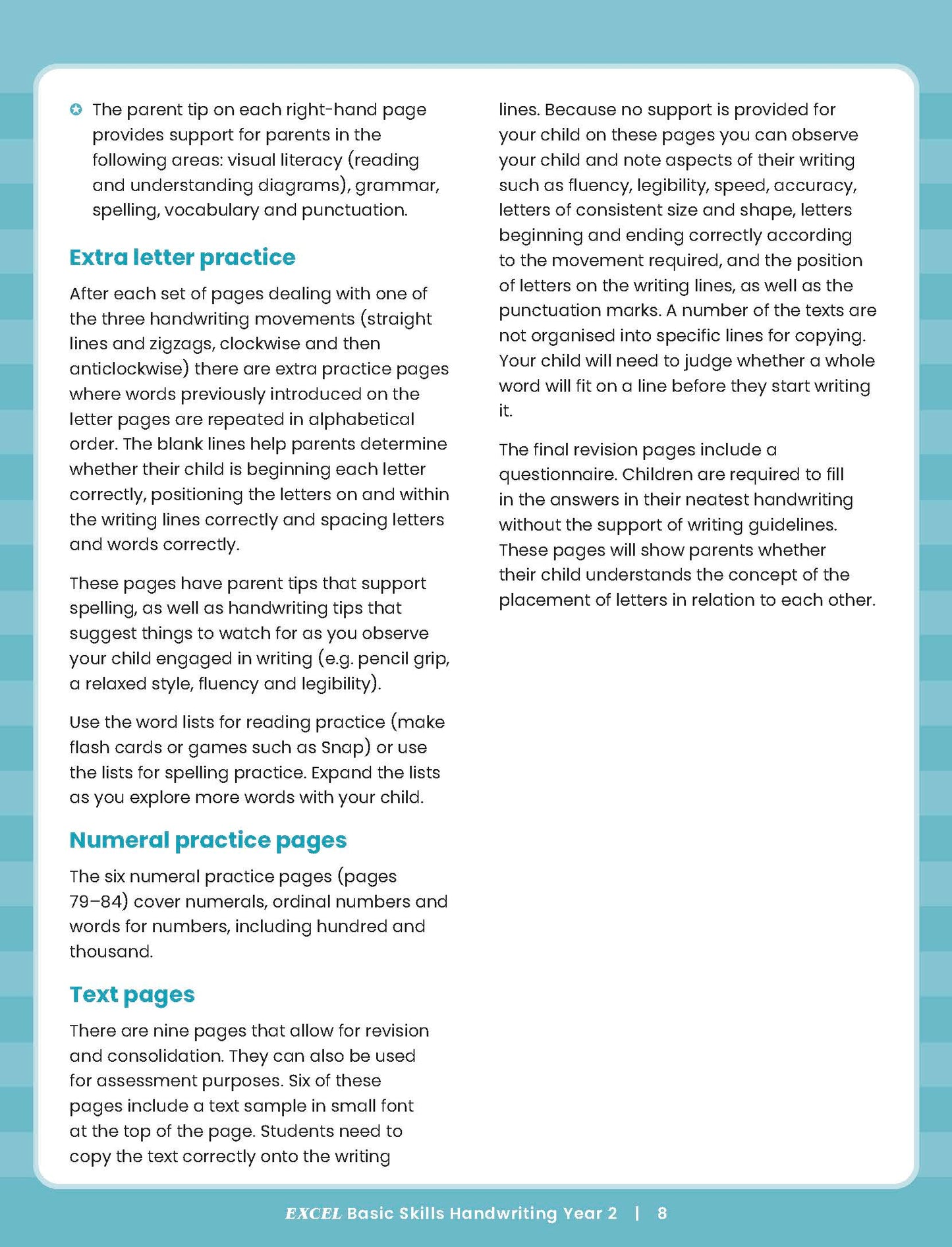 Excel Basic Skills - Handwriting Year 2
