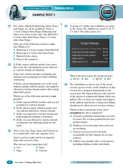 Excel Selective Schools and Scholarship Thinking Skills Tests Years 5-6