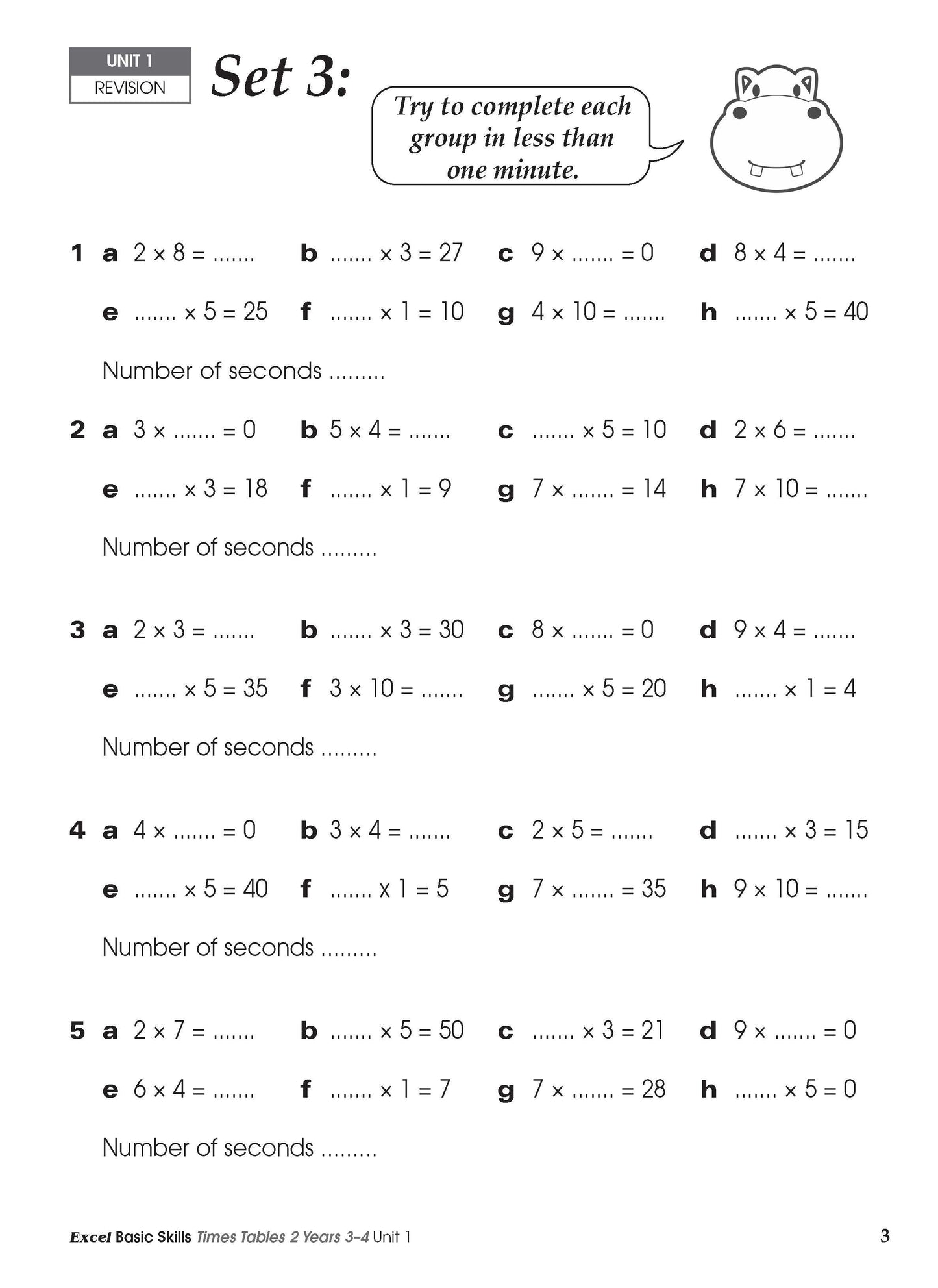 Excel Basic Skills - Times Tables 2 Years 3-4