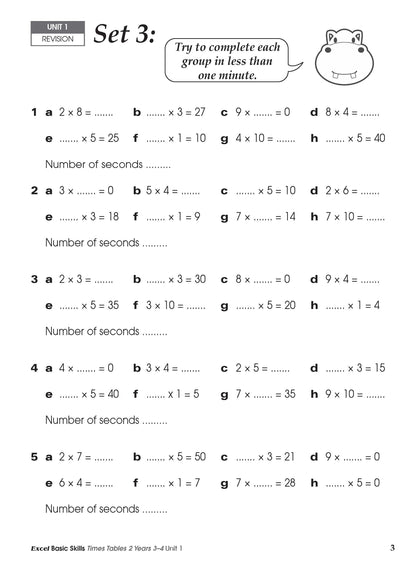 Excel Basic Skills - Times Tables 2 Years 3-4