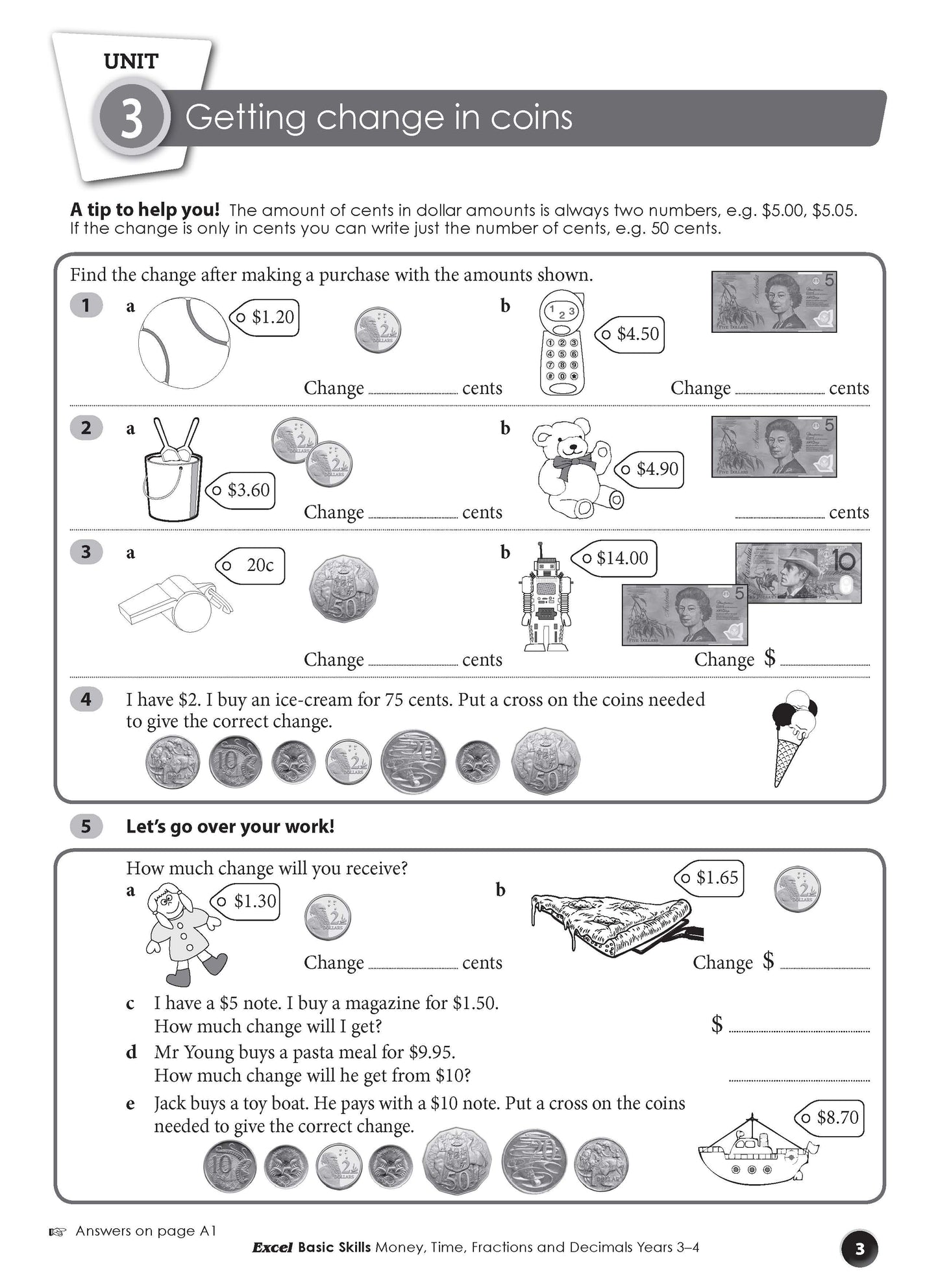 Excel Basic Skills - Money, Time, Fractions and Decimals Years 3-4