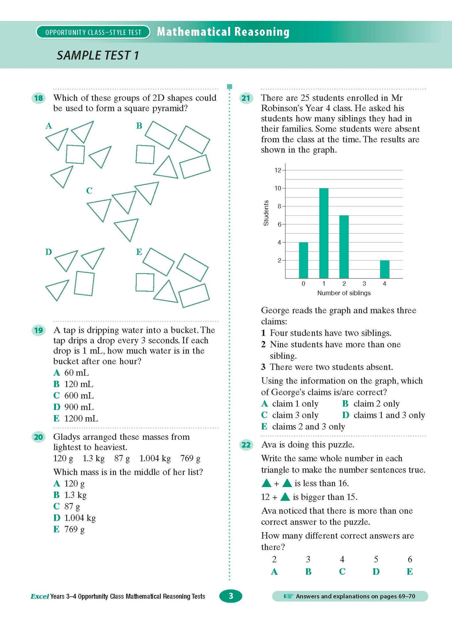 Excel Opportunity Class Mathematical Reasoning Tests Years 3-4
