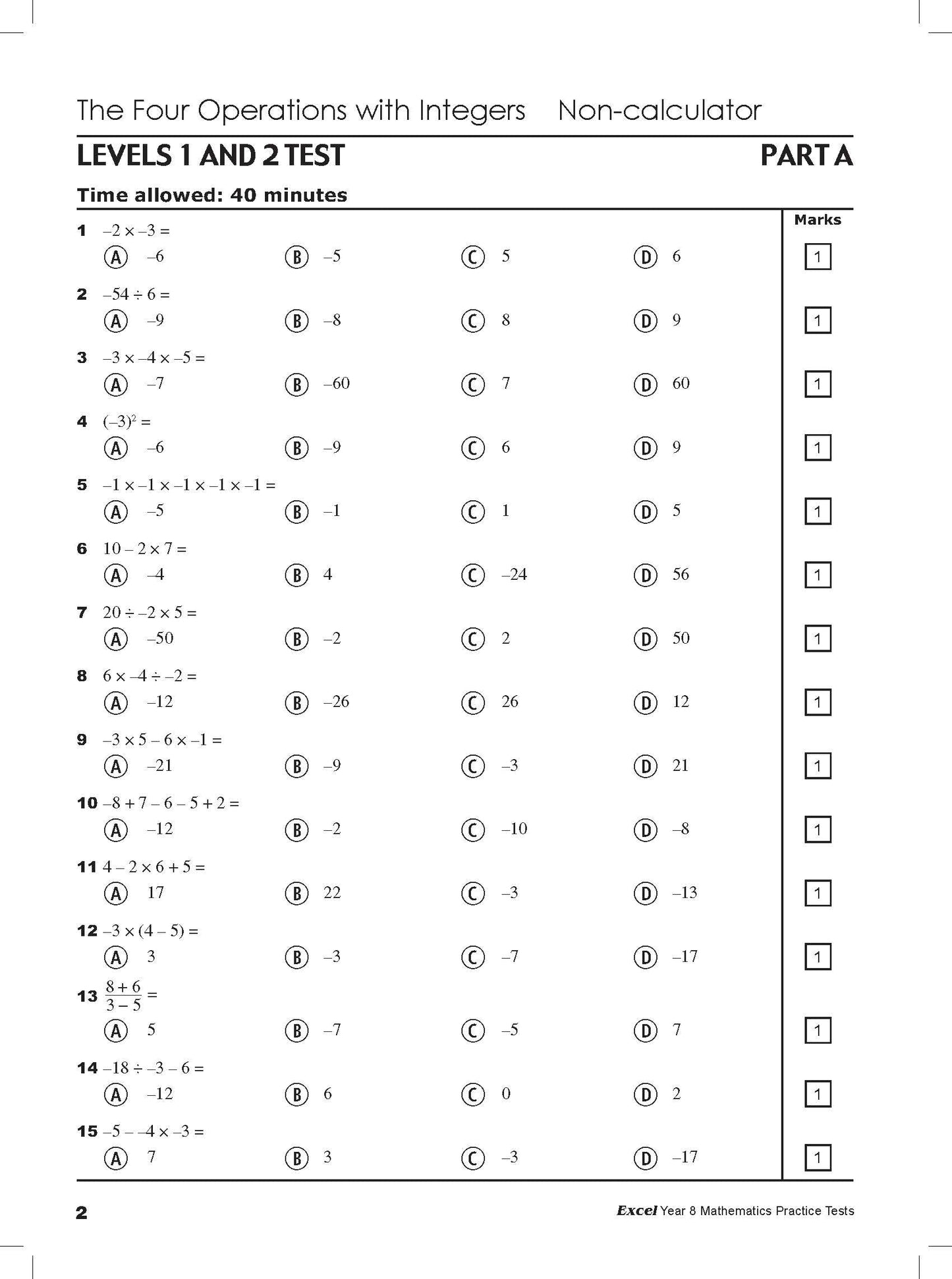 Excel Tests - Mathematics Practice Tests Year 8
