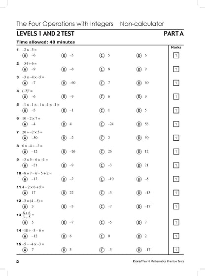 Excel Tests - Mathematics Practice Tests Year 8