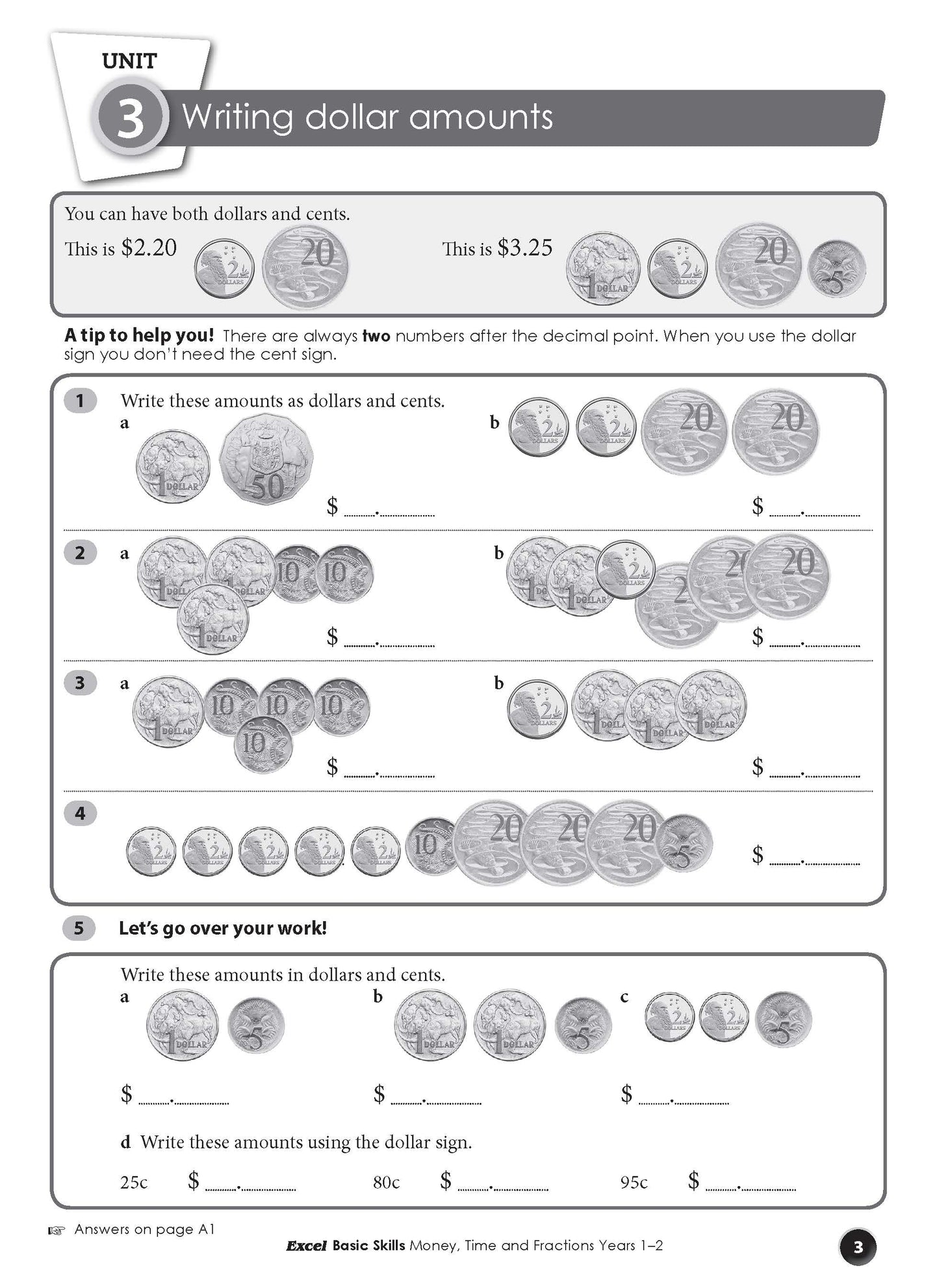 Excel Basic Skills - Money, Time and Fractions Years 1-2