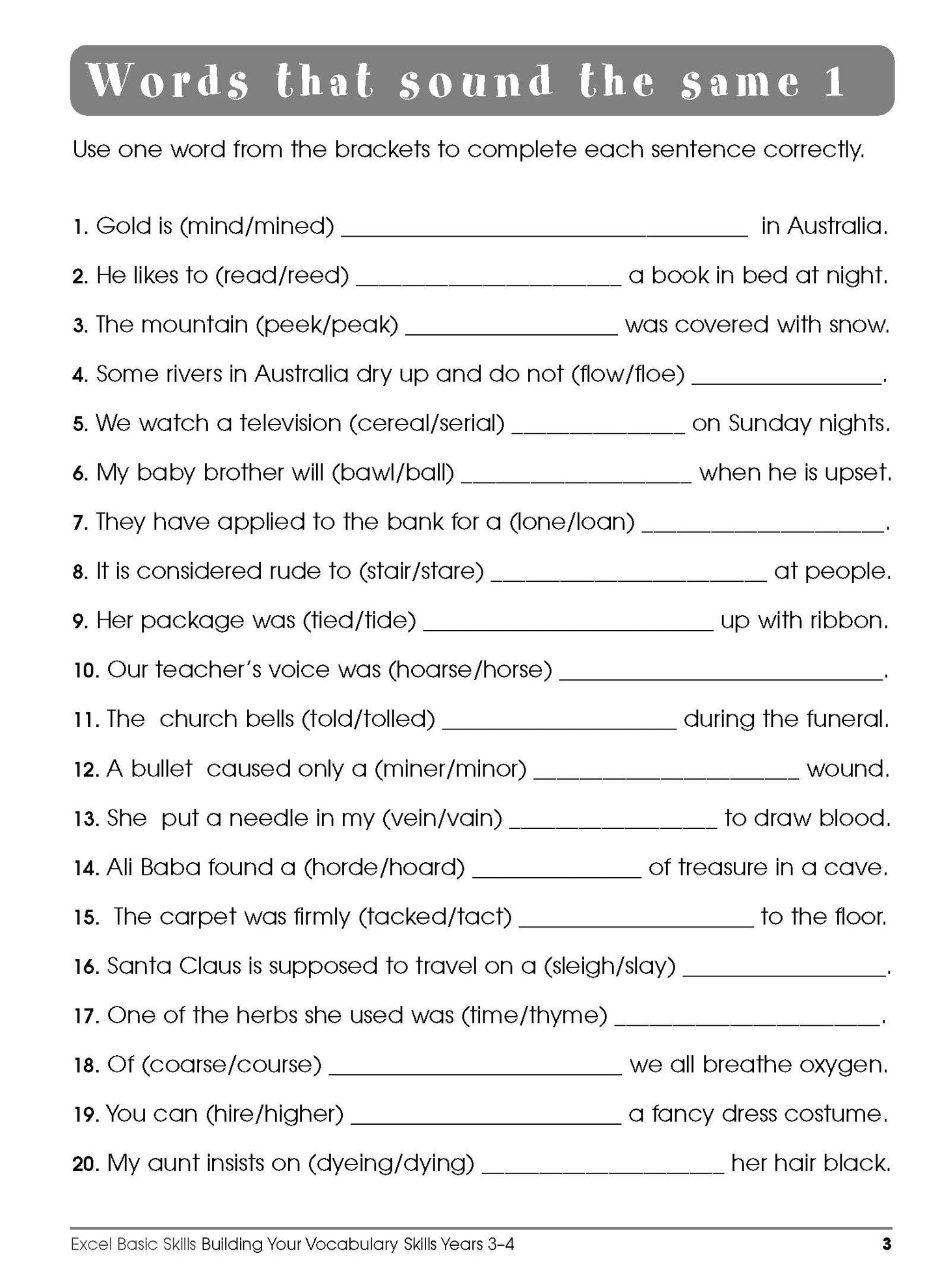 Excel Basic Skills - Building Your Vocabulary Skills Years 3-4