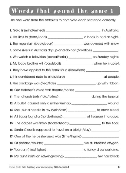 Excel Basic Skills - Building Your Vocabulary Skills Years 3-4