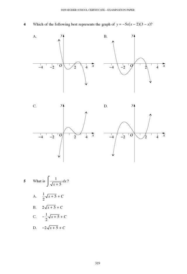 Course notes by Excel Success One displaying an exam paper page with mathematics problems and graphs.
