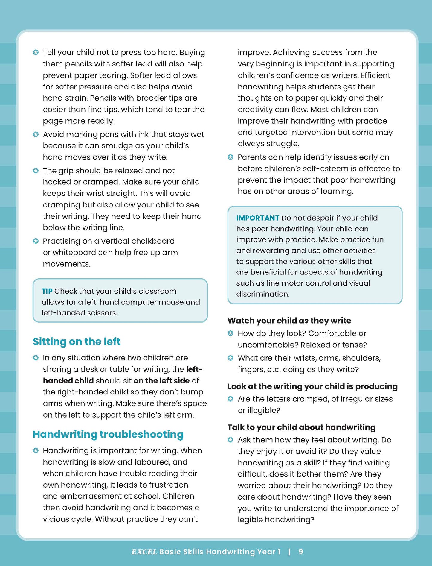 Excel Basic Skills - Handwriting Year 1