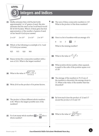 Excel Essential Skills - Calculator Workbook Years 8-9