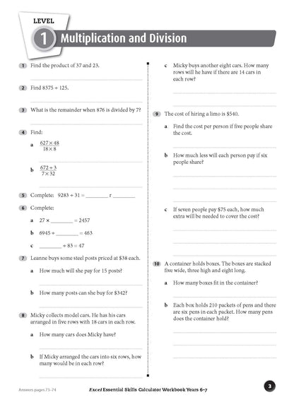 Excel Essential Skills - Calculator Workbook Years 6-7