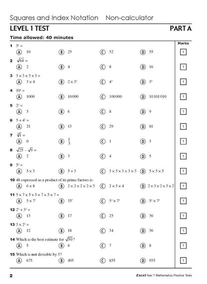 Excel Tests - Mathematics Practice Tests Year 7