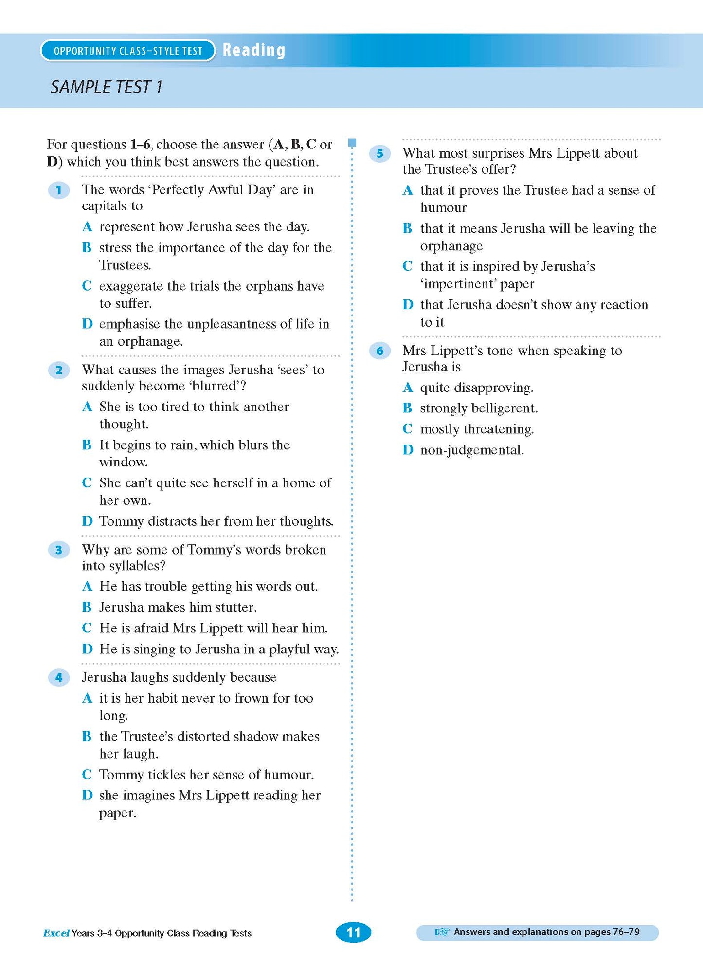 Excel Opportunity Class Reading Tests Years 3-4