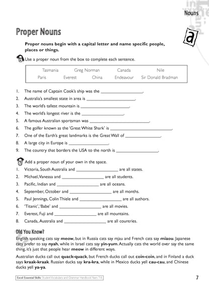 Excel Essential Skills - Student Grammar and Vocabulary Handbook Years 7-8