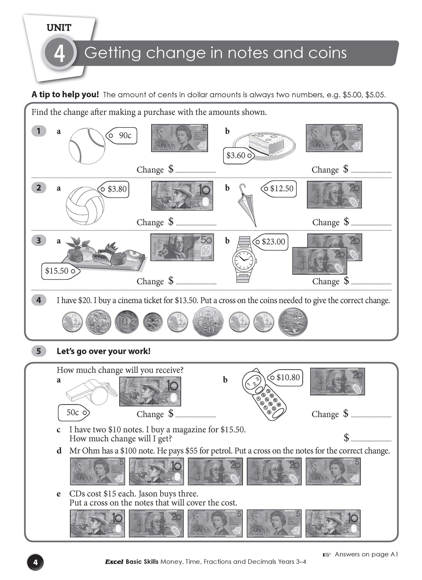 Excel Basic Skills - Money, Time, Fractions and Decimals Years 3-4