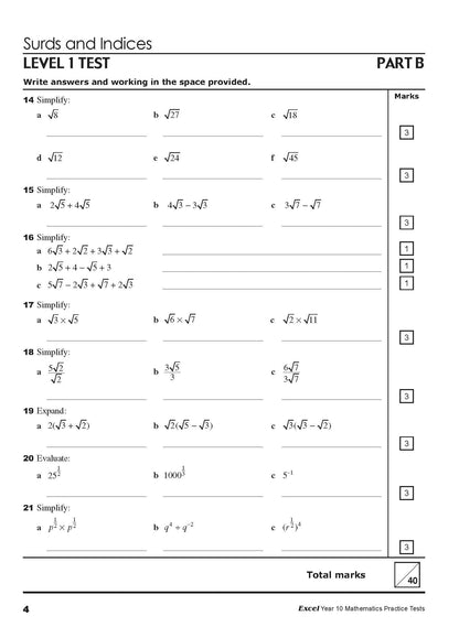 Excel Tests - Mathematics Practice Tests Year 10