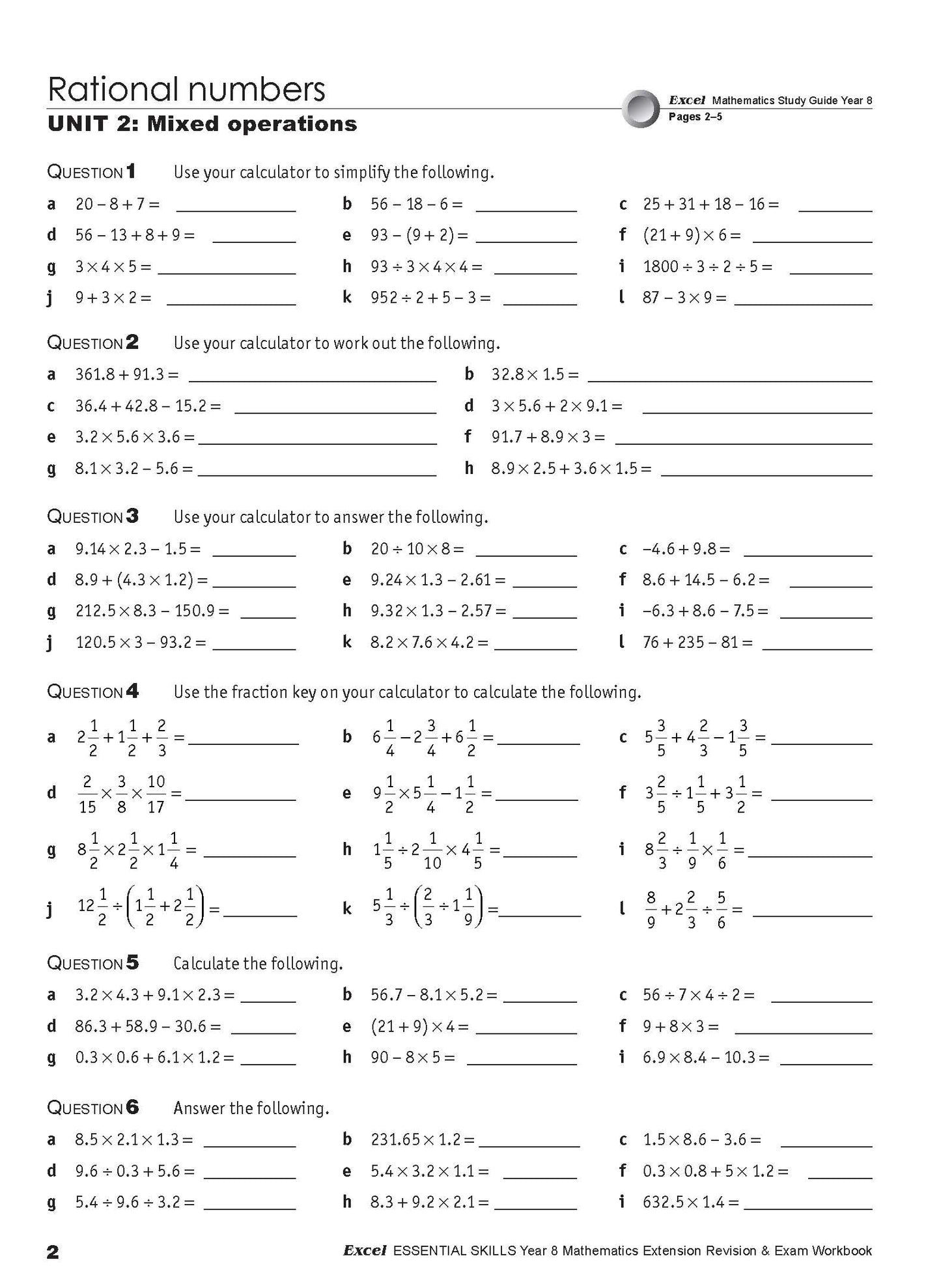 Excel Essential Skills - Mathematics Extension Revision and Exam Workbook Year 8