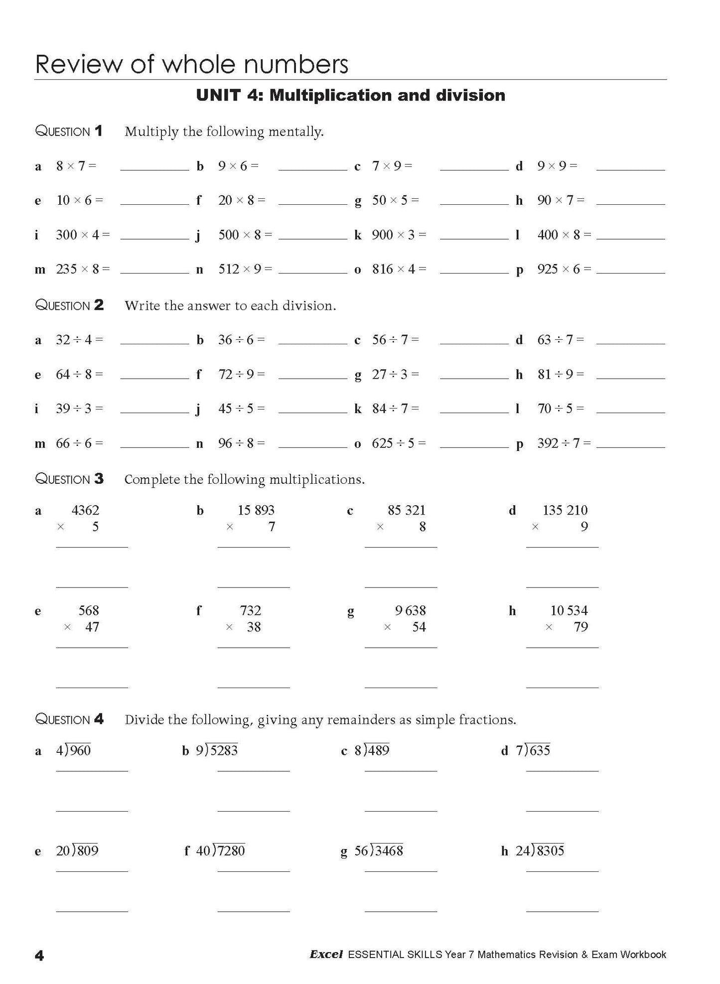 Excel Essential Skills - Mathematics Revision & Exam Workbook Year 7 NE