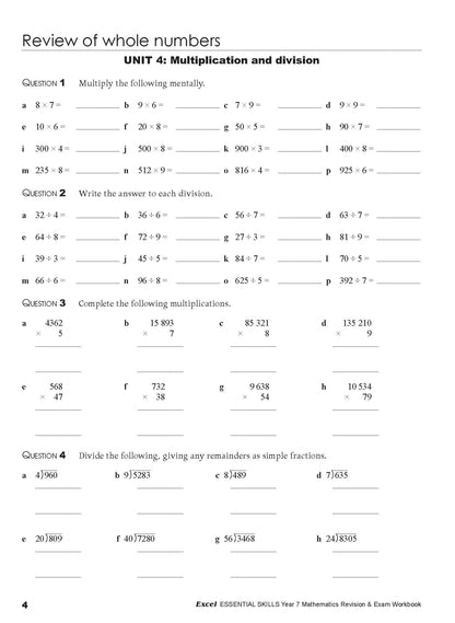Excel Essential Skills - Mathematics Revision & Exam Workbook Year 7 NE