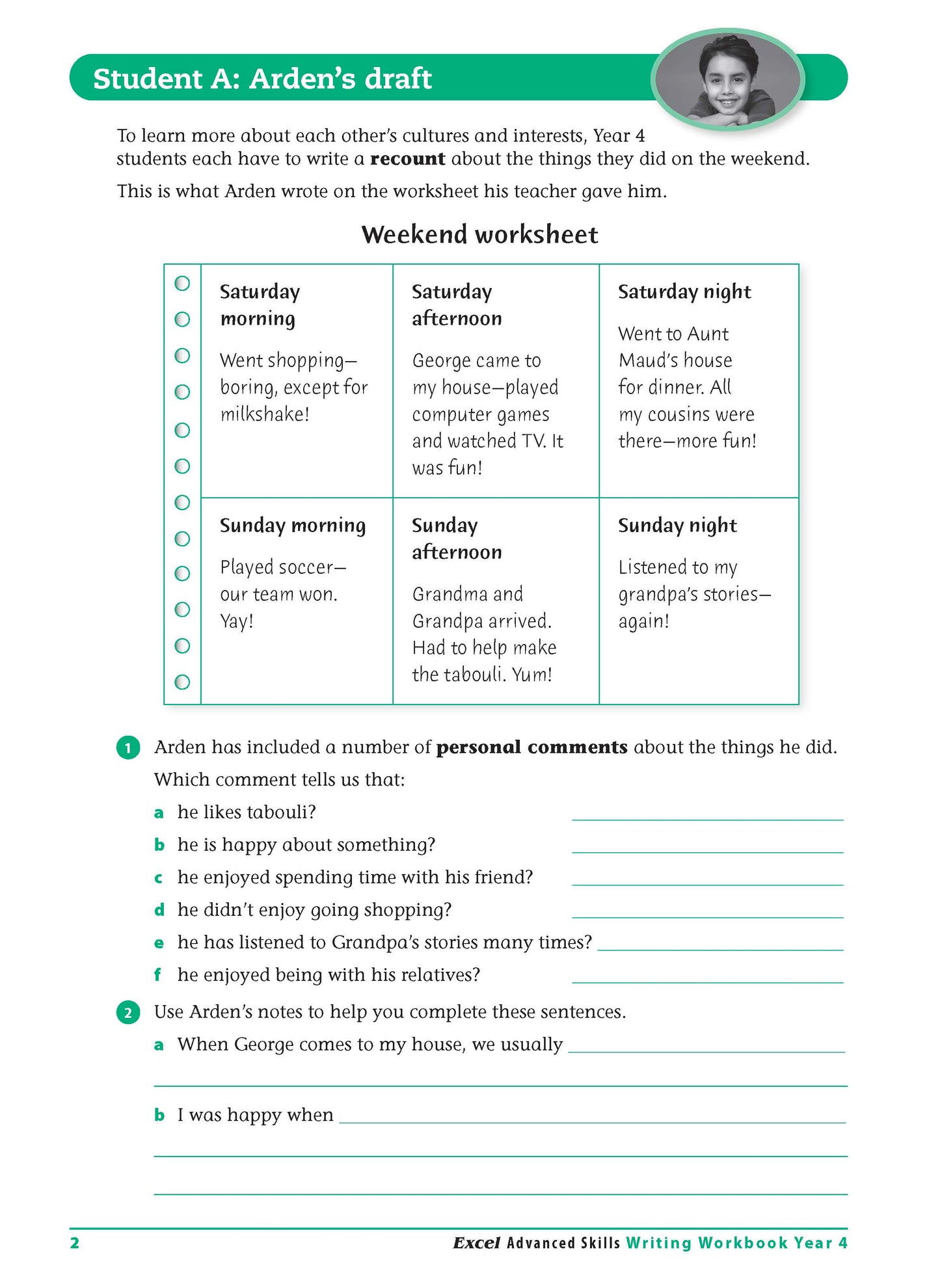 Excel Advanced Skills - Writing Workbook Year 4