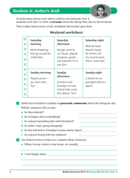 Excel Advanced Skills - Writing Workbook Year 4