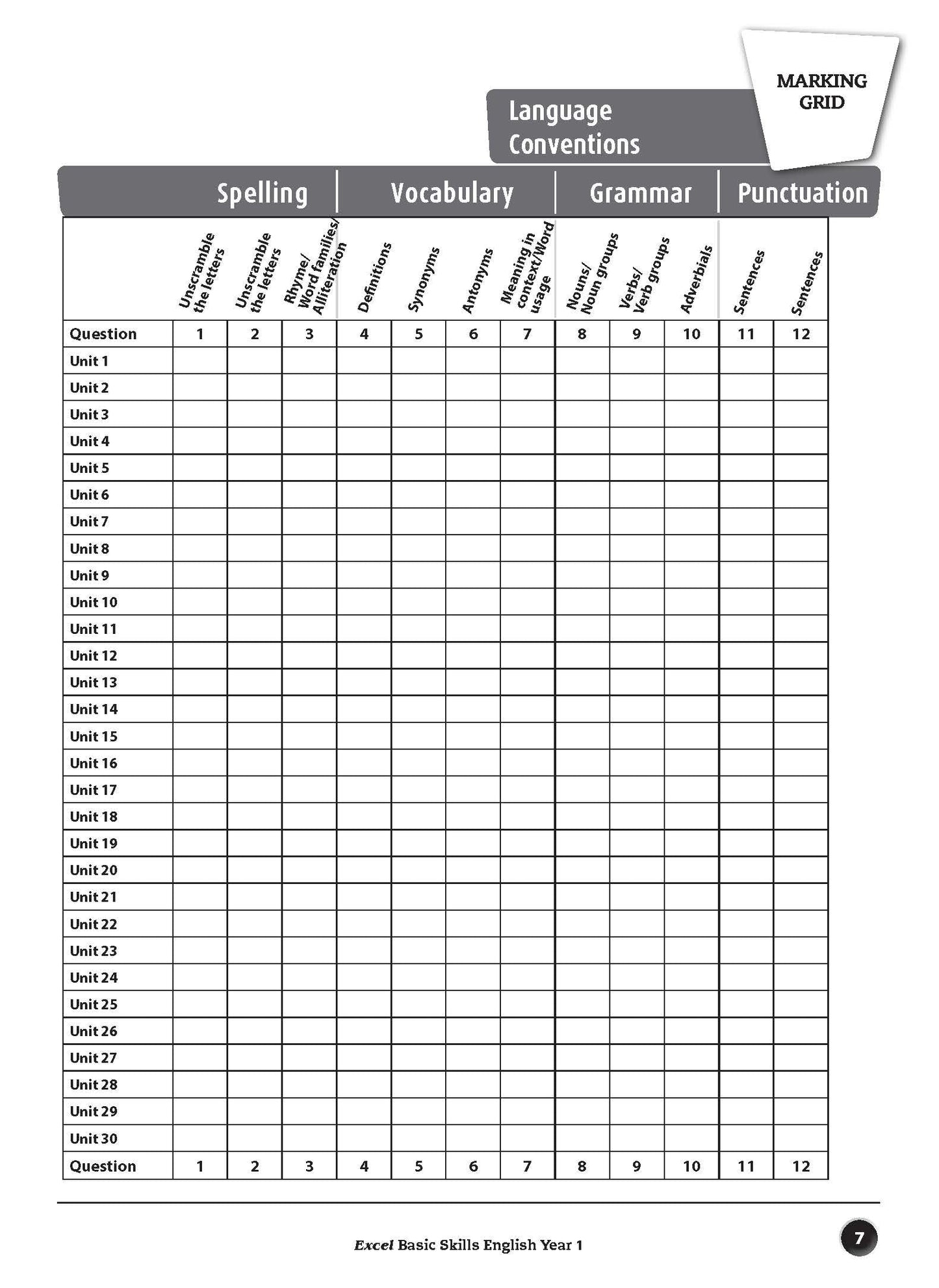 Excel Basic Skills - English Year 1