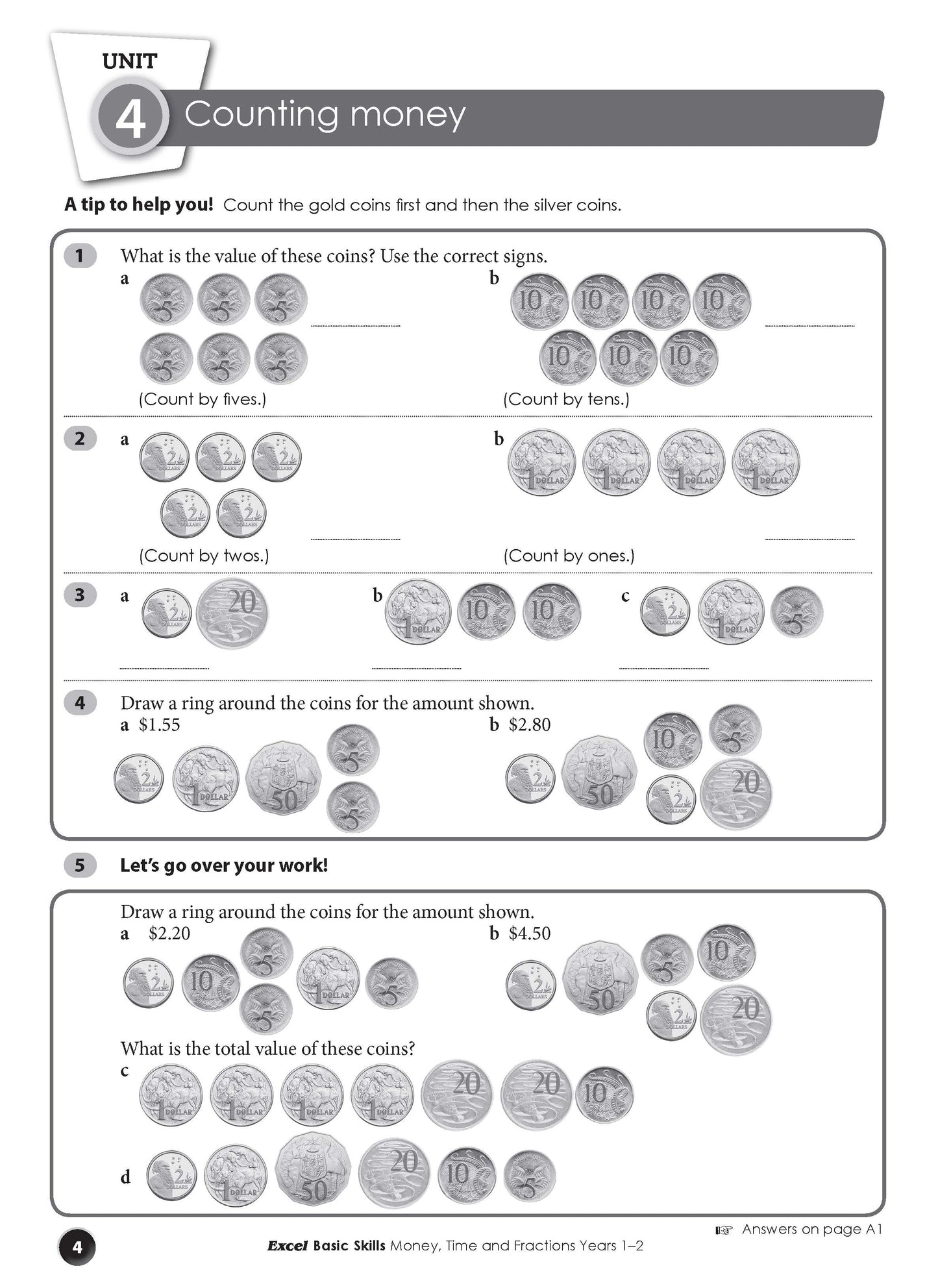 Excel Basic Skills - Money, Time and Fractions Years 1-2