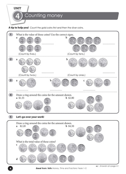 Excel Basic Skills - Money, Time and Fractions Years 1-2