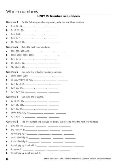 Excel Essential Skills - Mathematics Extension Revision & Exam Workbook Year 7