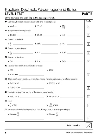 Excel Tests - Mathematics Practice Tests Year 9