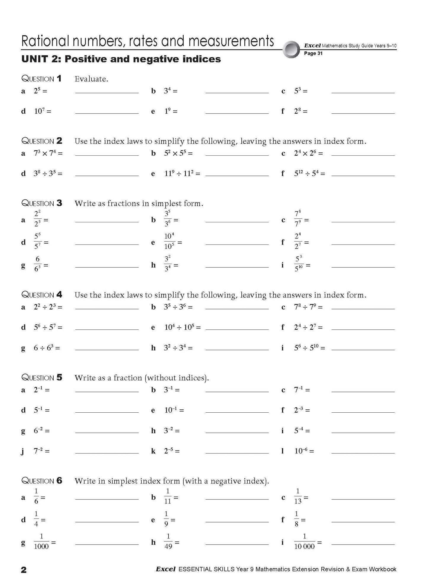 Excel Essential Skills - Mathematics Extension Revision & Exam Workbook Year 9