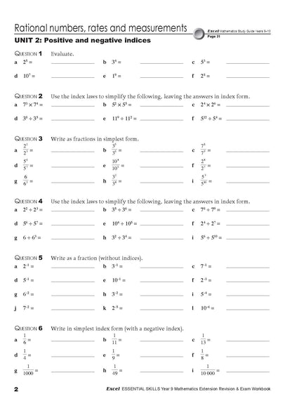 Excel Essential Skills - Mathematics Extension Revision & Exam Workbook Year 9