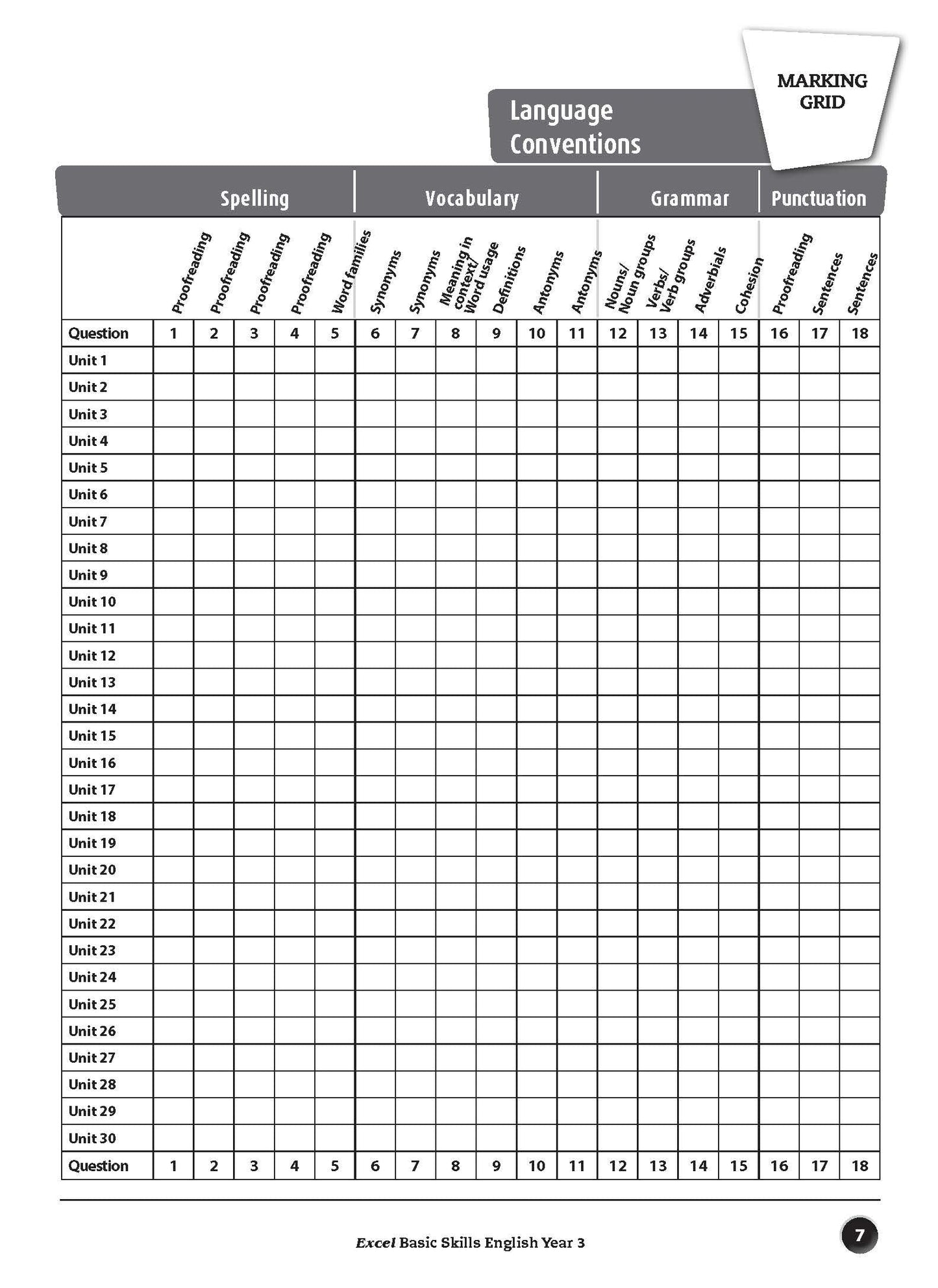 Excel Basic Skills - English Year 3