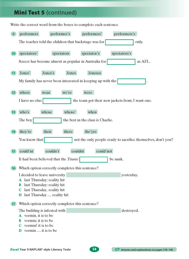 Excel Year 9 NAPLAN*-style Literacy Tests