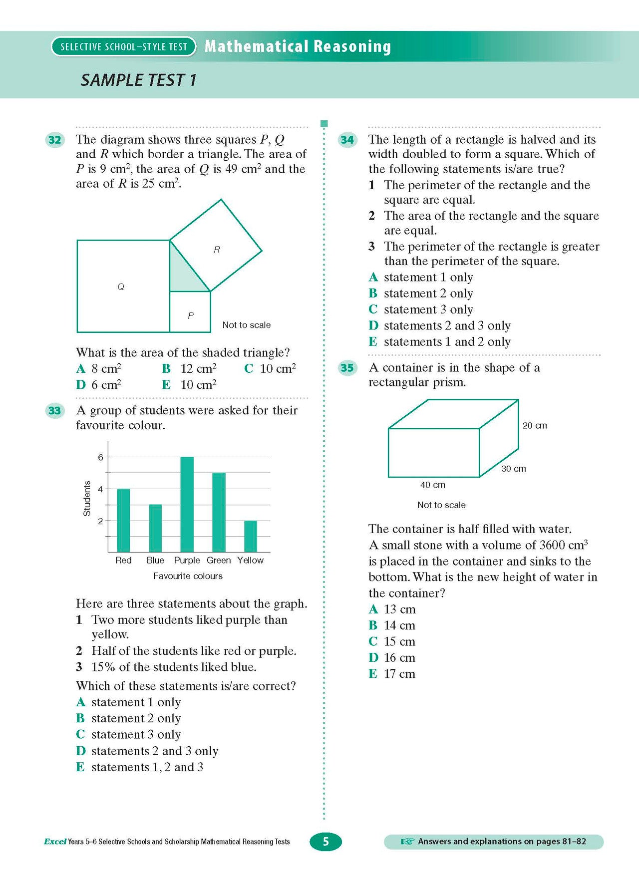 Excel Selective Schools and Scholarship Mathematical Reasoning Tests Years 5-6