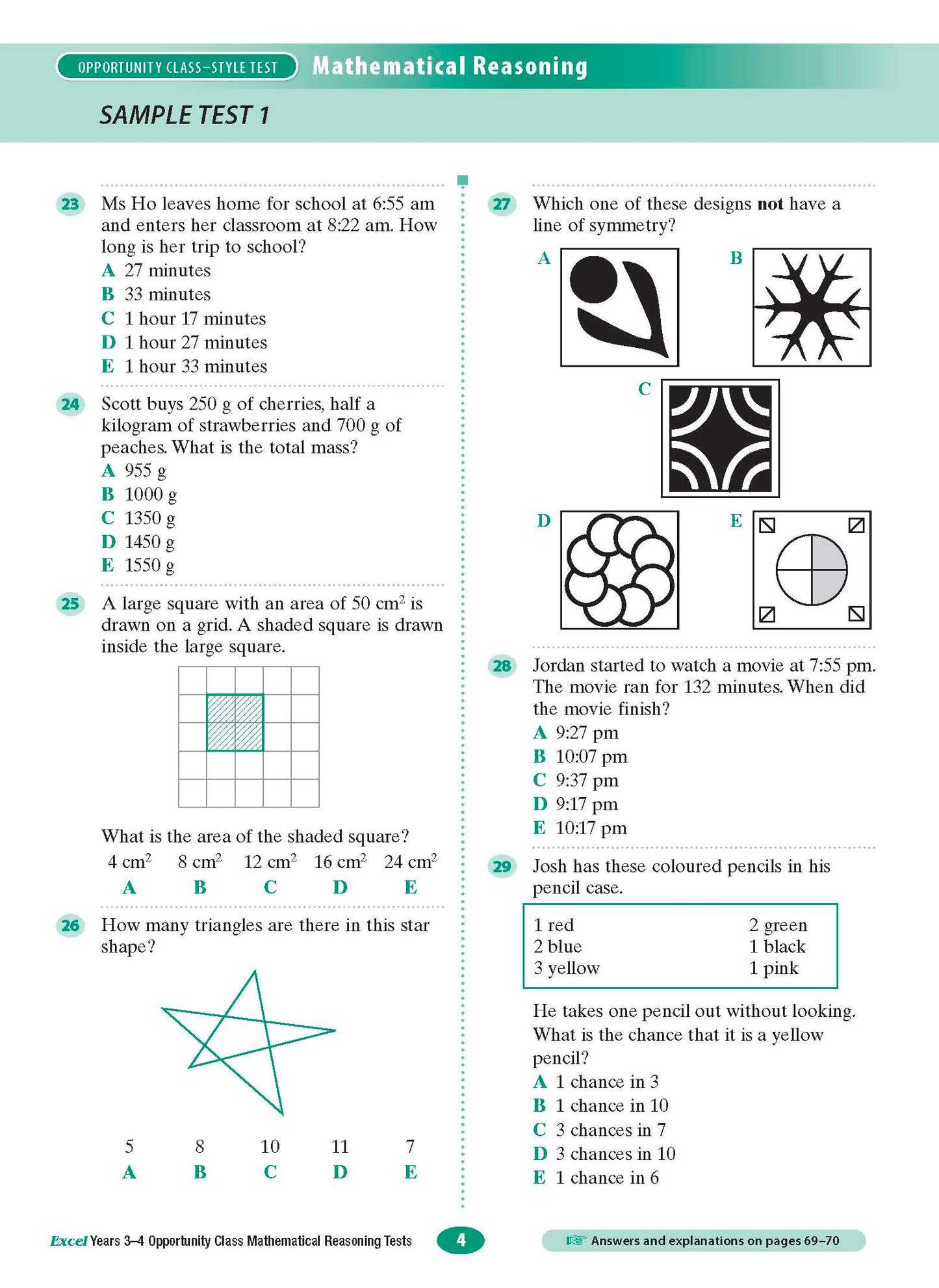 Excel Opportunity Class Mathematical Reasoning Tests Years 3-4
