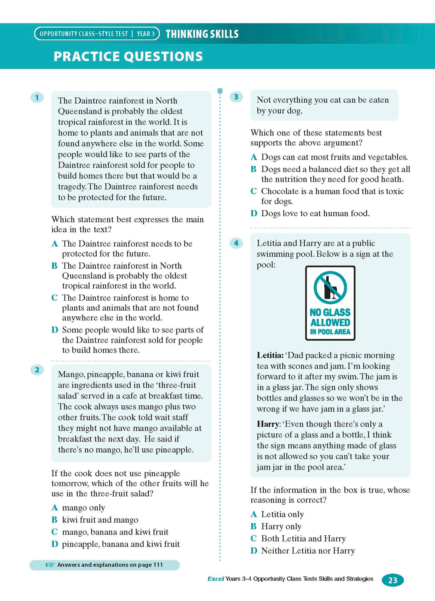 Excel Test Skills - Opportunity Class Tests Skills and Strategies Years 3-4