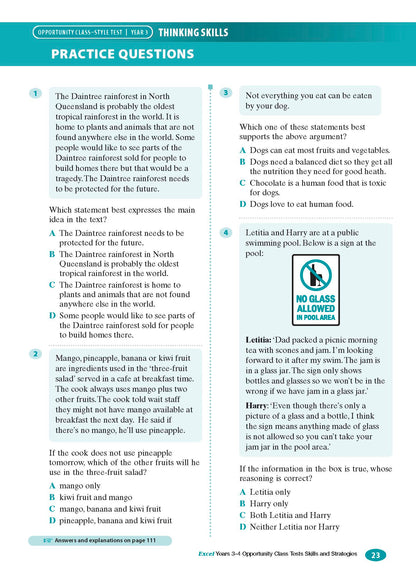 Excel Test Skills - Opportunity Class Tests Skills and Strategies Years 3-4