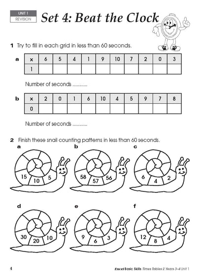 Excel Basic Skills - Times Tables 2 Years 3-4