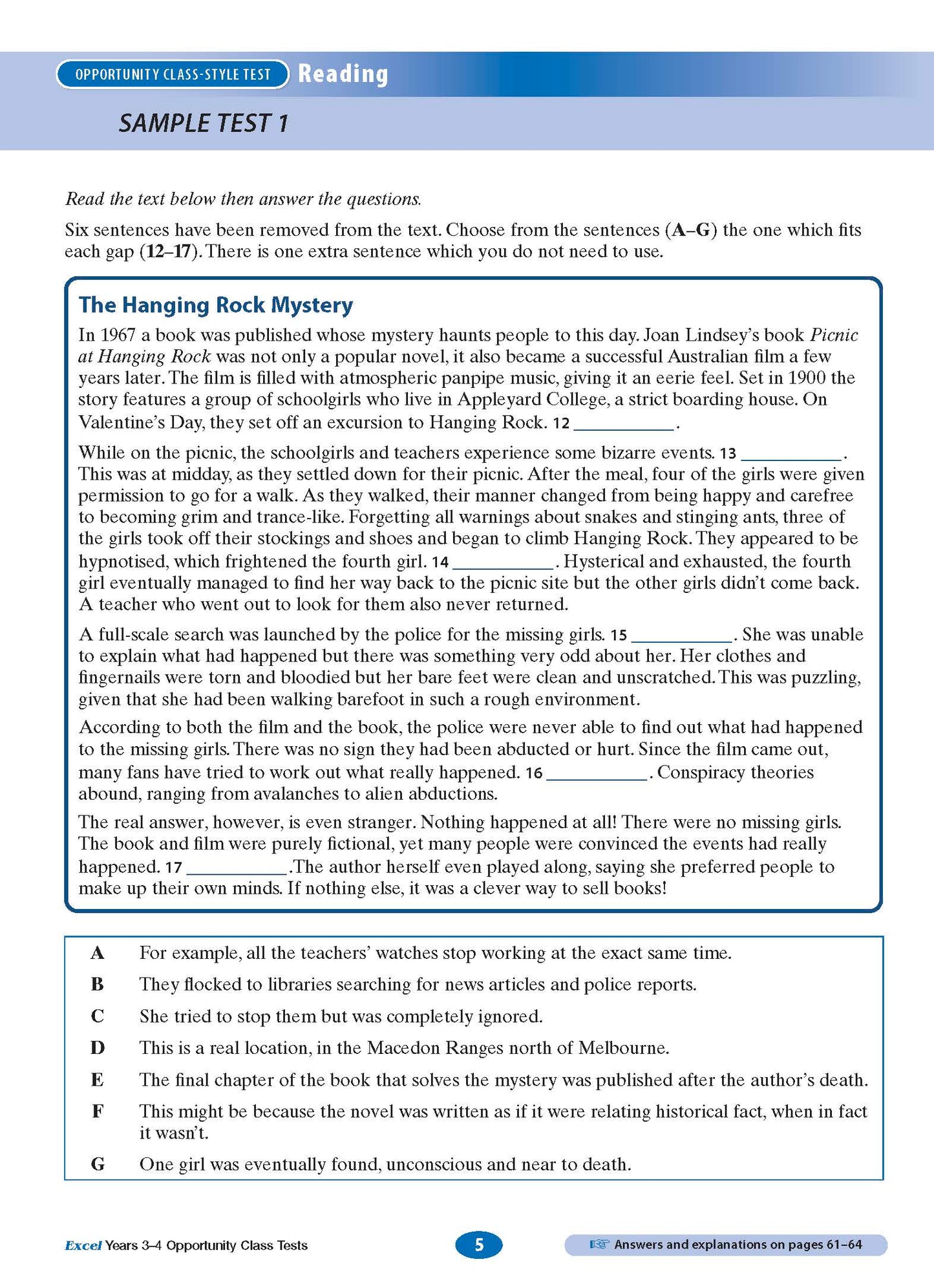 Excel Opportunity Class Tests Years 3-4
