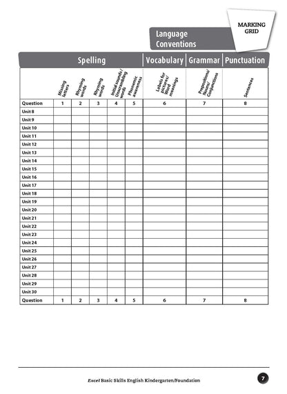 Excel Basic Skills - English Kindergarten/Foundation