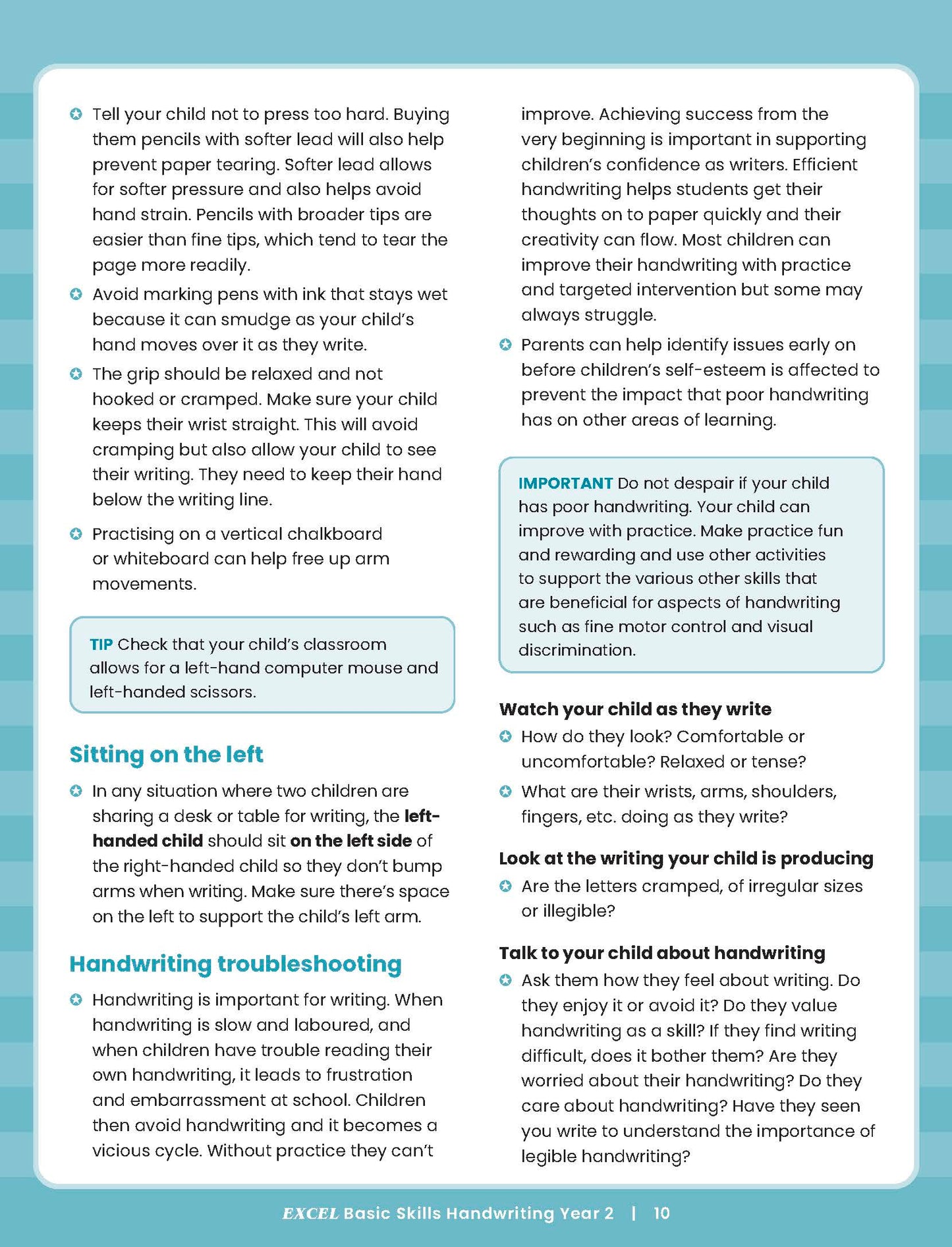 Excel Basic Skills - Handwriting Year 2